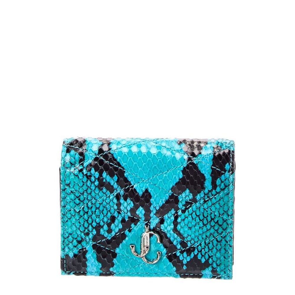 Jimmy Choo Farone Snake-Embossed Quilted Leather Card Case, Blue
